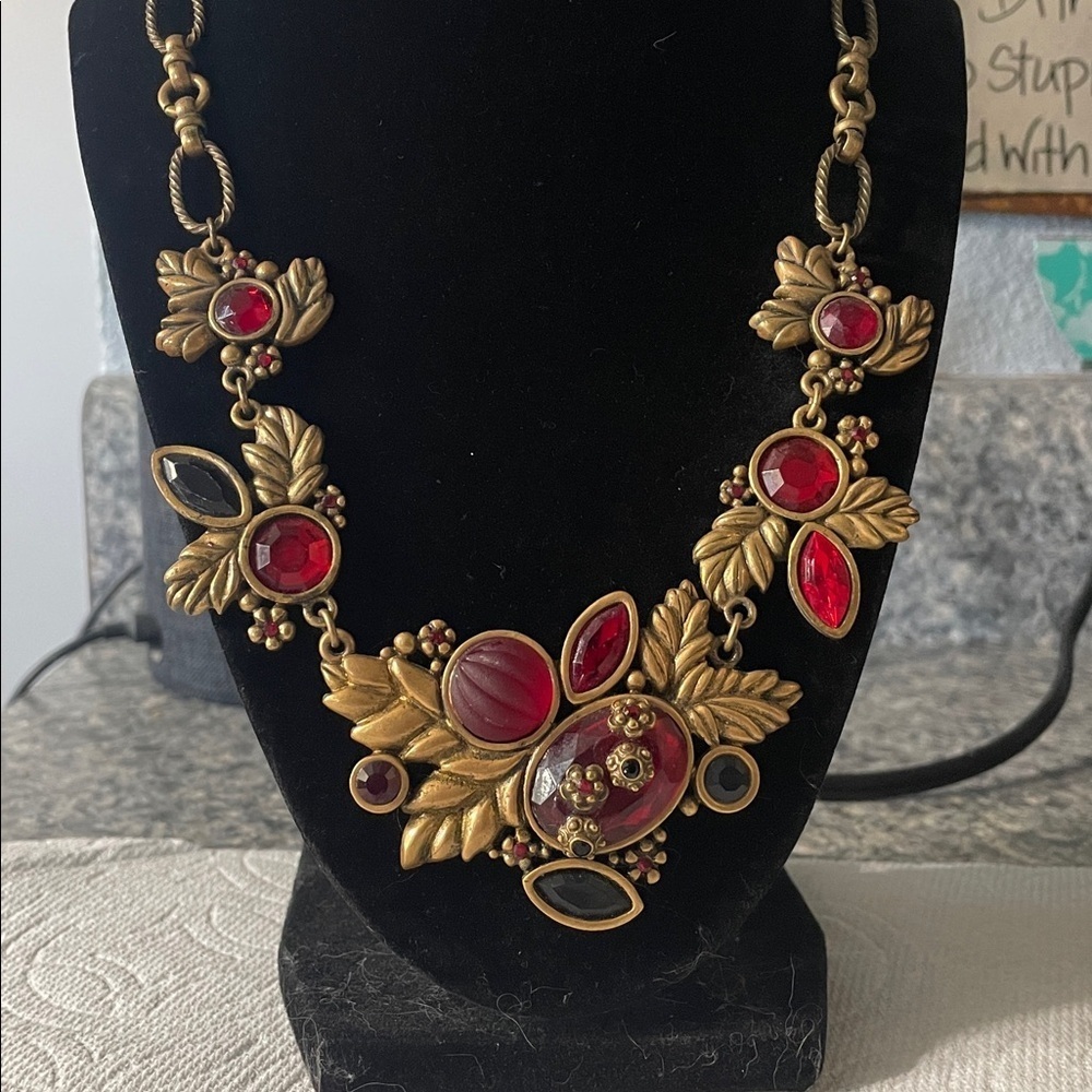 Vintage Chico's Red and Gold Leaf Necklace